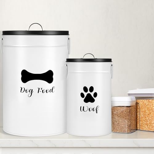 DoubleFill Extra Large 30+14 lb Metal Dog Food Storage Containers, White - Image 5