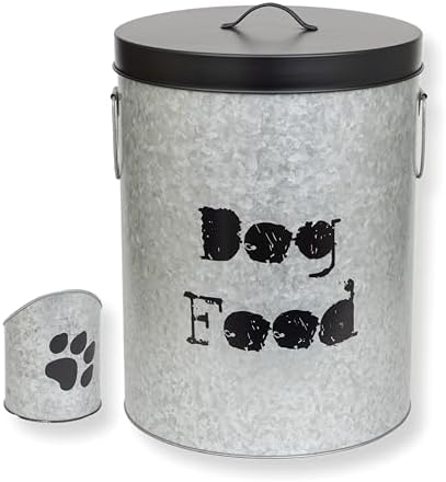 Large Dog 60lb Pet Food Storage Canister or Dog Bin with Scoop – Durable & Airtight for Freshnesss, Minimalist Design & Recyclable, Huge Large Metal Container by ThePetSteel