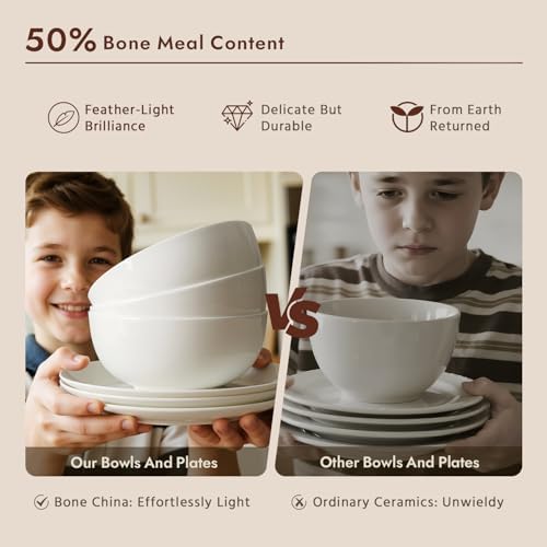 KINGSTONE 12pc Bone China Dinnerware Set with 20pc Flatware, White, for 4 - Image 5