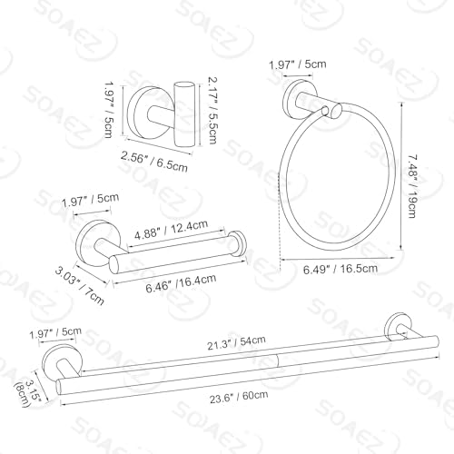Matte Black Towel Bar Set 10 Pieces Bathroom Hardware Accessories Set Towel Rack Set for Bathroom SUS304 Stainless Steel Toilet Paper Holder Wall Mounted, 23.6 Inch - Image 6