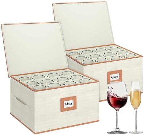 2-Pack Wine Glass Storage Box with Dividers, Hard Shell Stemware Storage by Aokeyee