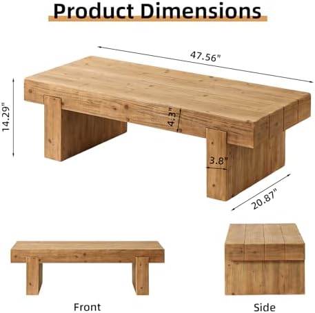 Rustic Wooden Coffee Table for Living Room Mid Century Modern Coffee Table - Image 2