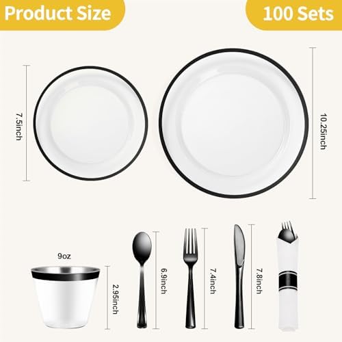 Goodluck 700 Pcs Clear Plastic Plates with Black Rim, Plastic Dinnerware - Image 2