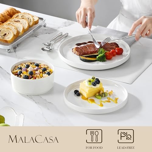 MALACASA 18 Pieces Porcelain Dinnerware Set, Modern White Dish Set for 6, Premium Serving Plates and Bowls Sets, Chip and Scratch Resistant Dishware Sets Kitchen Dishes Dining Ware Set, Series LEAH - Image 3