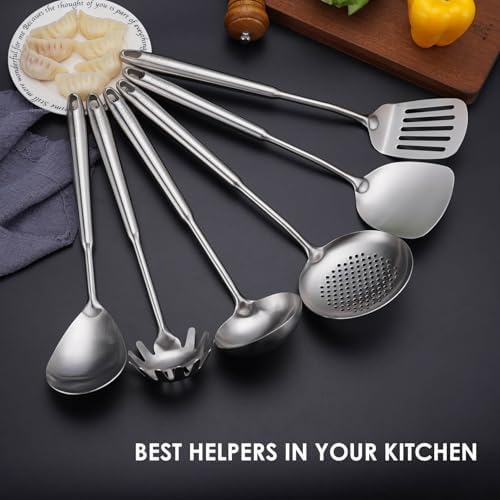 6 PCS All Metal Cooking Utensils Set - 18/10 Stainless Steel Kitchen Tools - Image 5
