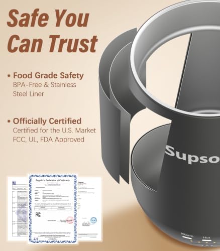 Supsonic - 16oz Self Heating Coffee Mug, Smart Heated Coffee Mug Faster Direct-Contact Heating Up to 149°F, Coffee Mug Warmer Set with Auto Shut-Off - Gifts for Men Women | S2 - Image 5