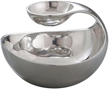 nambe Scoop Server | Two-Tiered Chip and Dip Bowl | Cold & Hot Appetizer Serving Bowl | Made of Metal Alloy | 11 x 8 Inch | Designed by Wei Young (Silver) by Unknown