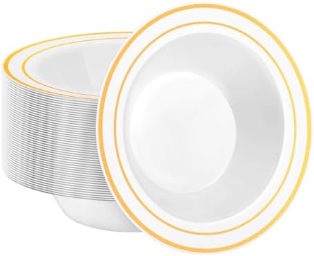 BESTSTAR 50 Pack Disposable Soup Bowls with Gold Rim by BESTSTAR