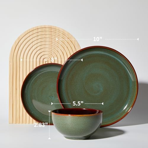 Pokini Ceramic Dinnerware Sets for 4, 12pcs Plates and Bowls Sets Dish Set - Image 2