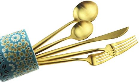 20-Piece 18/10 Stainless Steel Flatware Silverware, Luxury Dinnerware Set Travel Cutlery Tableware Include Knife Fork Spoon Service for 4,Healthy & Eco-Friendly Dishwasher Safe (Gold Matte) - Image 2