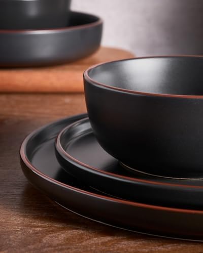 Famiware Mercury 18-Piece Stoneware Dinnerware Set, Matte Black - Image 4