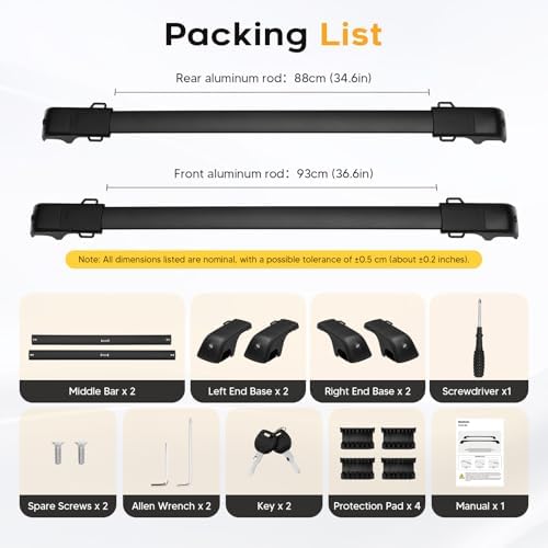 Powerty 300LBS Roof Rack Cross Bars for 2017-2026 Volkswagen VW Atlas with Raised Side Rails(Not for Atlas Cross Sport), Lockable Aluminum Roof Crossbars Rooftop Luggage Racks for Atlas Accessories - Image 3