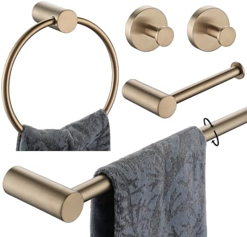 JQK Bathroom Hardware Set Champagne Bronze, 5-Piece Bath Accessories Set Wall Mount Includes 24 in Towel Bar, Towel Ring, Toilet Paper Holder, 2 Towel Hooks, BAS625-CB by Homeimprovement