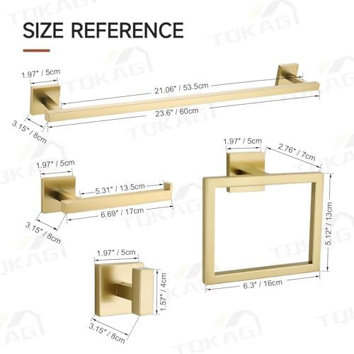 TQKAG 5 Piece Brushed Gold Bathroom Accessories 23.6" Bathroom Hardware Set - Image 7