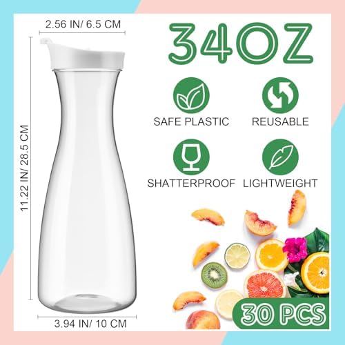 Reallnaive 30 Pcs Plastic Carafe with Lids,34 oz Juice Containers, Trendy - Image 2
