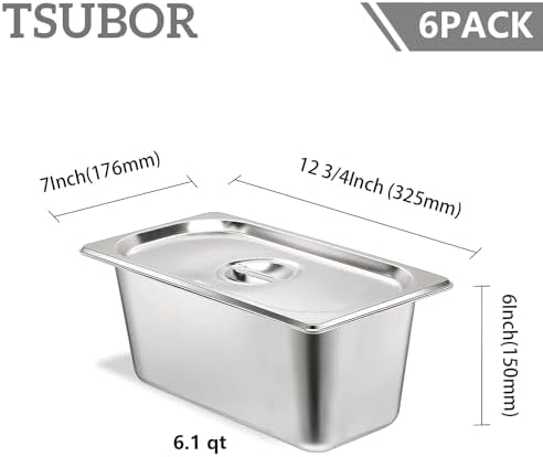 6 Pack Hotel Pans 1/3 Size 6" Deep Stainless Steel Steam Table Pan w/Lids - Image 2