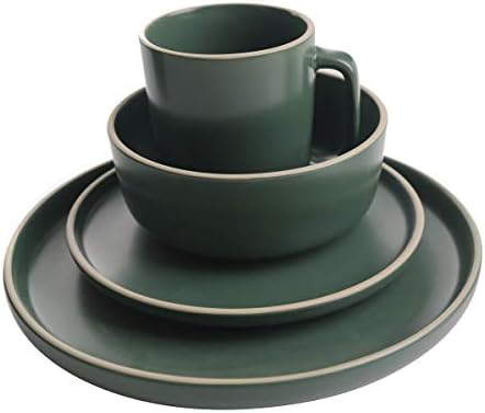 Gibson Home Zuma 16 Piece Round Kitchen Dinnerware Set, Dishes, Plates, Bowls, Mugs, Service for 4, Matte Stoneware, Green - Image 3