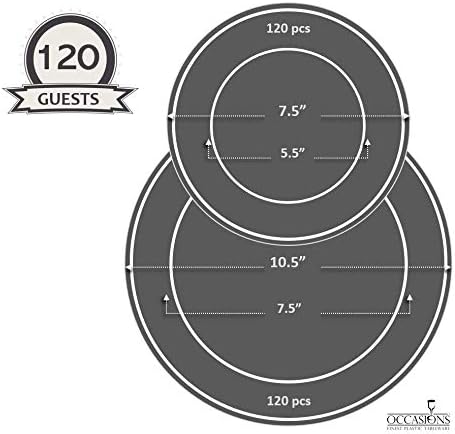 OCCASIONS 240 Plates Pack,(120 Guests) Heavyweight Premium Wedding Party Disposable Plastic Plates Set -120 x 10.5'' Dinner + 120 x 7.5'' Salad/Dessert (Lace in White & Silver) - Image 4