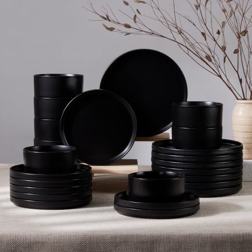 HaWare Dinnerware Sets, Plates and Bowls Set for 8, Matte Shadow Black by HaWare