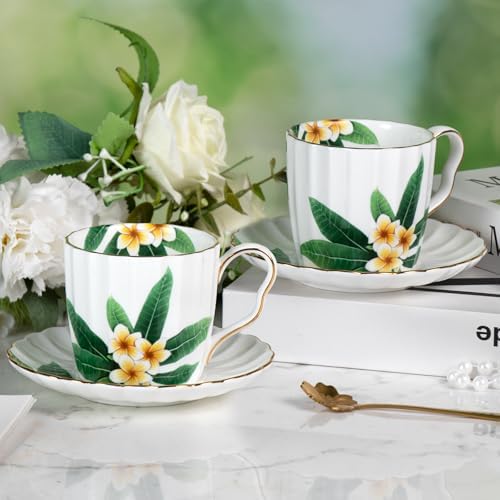 KAMMAK Tea Cups and Saucers Set of 2, Porcelain Coffee Cups, JBE012 - Image 7