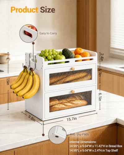 Bread Box for Kitchen Countertop, 2-Tier Bamboo Storage with Raised Shelf - Image 7