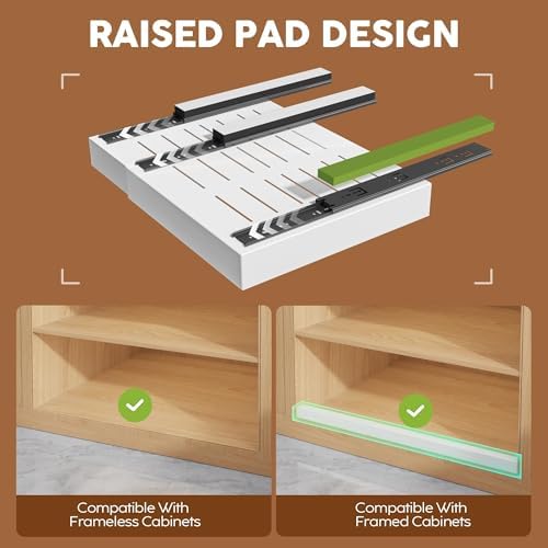 Seinloes 6 Pack Expandable Pull Out Cabinet Organizer 21"Deep With Raising Pad for Framed Cabinets,Slide Out Drawers With 4pcs Divider Racks,No Drill Roll Out Shelf,Adjustable Width 12.05"-20.4"White - Image 2