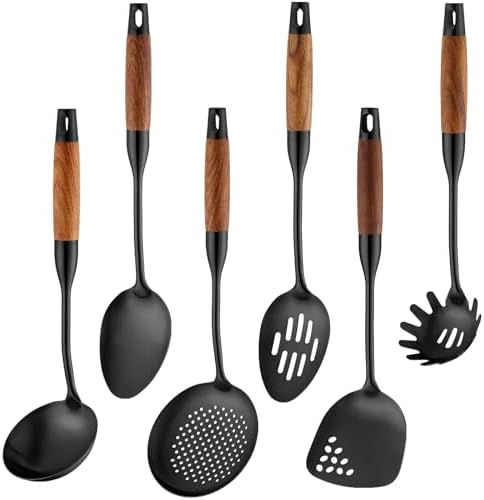 Izurok 18/10 Stainless Steel Kitchen Utensils Set,6 Piece Cooking Utensils With Wood Handle,Heat Resistant Kitchen Tool Set With Spatula, Spoon, Ladle, Skimmer, Slotted Spoon, Pasta by IzurokBuynow