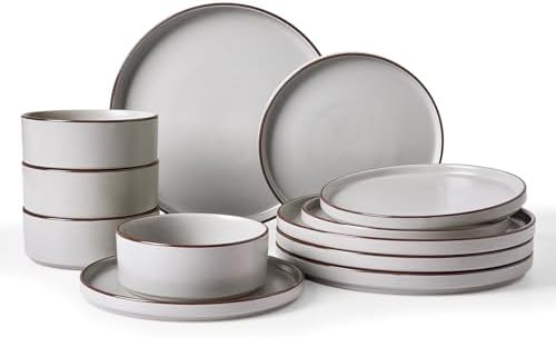 Famiware Nebula Ridge 12-Piece Stoneware Dinnerware Set, Light Gray by Famiware