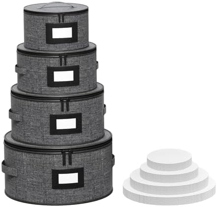 Aokeyee 4-Piece Plate Storage Set, Hard-Shell Dinnerware Organizer, Grey by Aokeyee