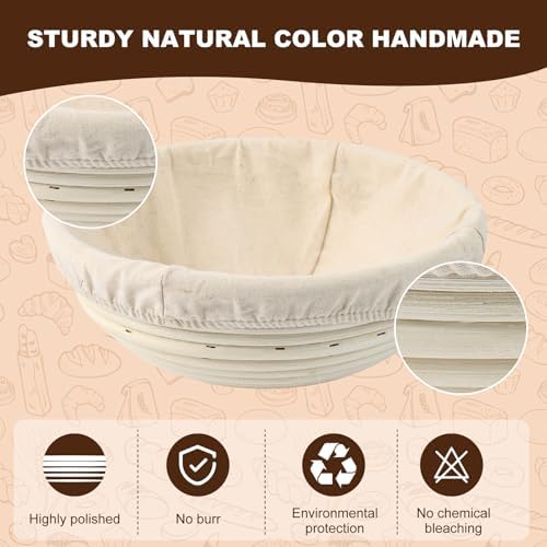 Sourdough Bread Baking Supplies, Banneton Bread Proofing Basket, 10 Inch Oval & Round Bread Baskets with Liners & Covers, Sourdough Starter Kit - Image 5