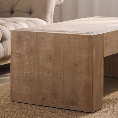 Rectangle Coffee Table with Thick Block-Style Legs Solid Wood Coffee Table - Image 6
