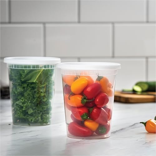 [240 Sets - 32 oz.] Clear Plastic Deli Food Storage Containers with Airtight Lids - Soup Containers - Bulk Pack - 240/Case - Stack Man Brand - Image 3