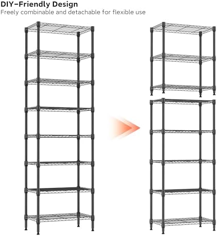 IZEUK 8 Tier Adjustable Metal Storage Shelving Unit, Heavy Duty Standing Rack Organizer for Kitchen, Pantry, Laundry Room, Garage or Basement, 2000 lbs Capacity, 23.6 W x 13.8 D x 79.5 H, Black - Image 4