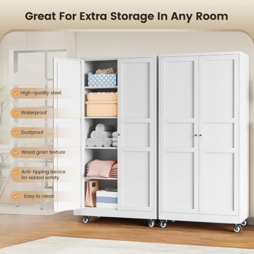 Yizosh White Rolling Metal Garage Storage Cabinet,Kitchen Storage Cabinet - Image 5