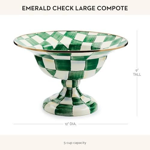 MACKENZIE-CHILDS Enamel Compote, Large, Green-and-White Emerald Check - Image 4