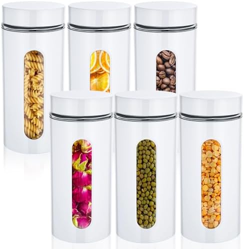 Mimorou 6 Pack 44 oz Airtight Stainless Steel Kitchen Canisters, White by Unknown