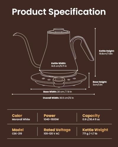 INTASTING Gooseneck Electric Kettle, ±1℉ Temperature Control, Stainless Steel Inner, Quick Heating, for Pour Over Coffee, Brew Tea, Boil Hot Water, 1500W/0.9L (Morandi White) - Image 2
