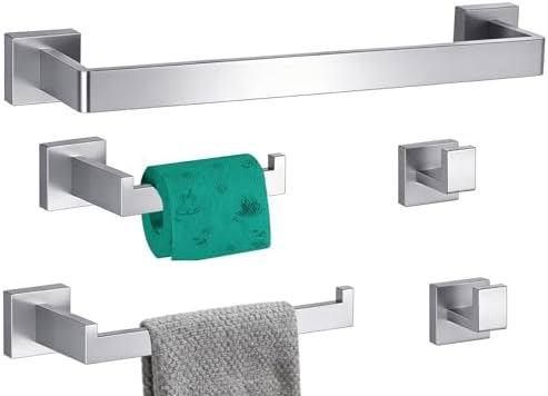 5-Pieces Bathroom Hardware Set Brushed Nickel Bathroom Accessories Set SUS304 Towel Bar Set Includes 1 Towel Bar 16 Inch+1 Towel Holder+1 Toilet Paper Holder+2 Towel Hooks (5, Brushed Nickel, 16 Inch) by TAUN