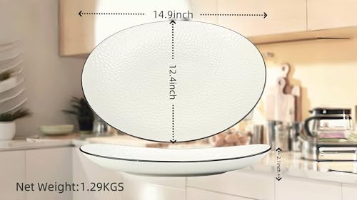 Roeveca 15" Large Serving Platter - Oval Large Serving Tray, Ceramic Serving Dish, White Platters for Serving Food, Appetizers, Entertaining, Party, Set of 2 - Image 6