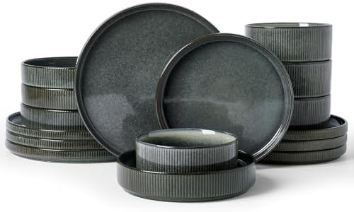 Famiware Star Stoneware Dinnerware Sets with Pasta Bowls, 16pc Dishes for 4 by Famiware