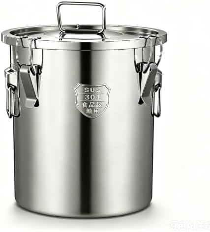 4.2 Gallon SUS304 Food Grade Stainless Steel Airtight Storage Bucket, Sealed Metal Canister with Lock Clasp Lid Moisture Proof Leakproof Large Container for Rice Flour Pet Dry Food Oil Can 16L by Unknown