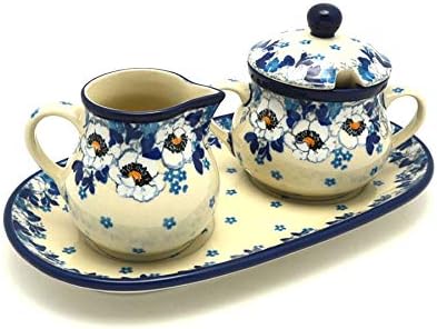 Polish Pottery Cream & Sugar Set - White Poppy by Polish+Pottery+Gallery
