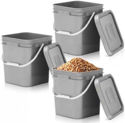 Mumufy 3 Pcs 3.5 Gallon Square Food Grade Bucket with Lid, Gray by Mumufy