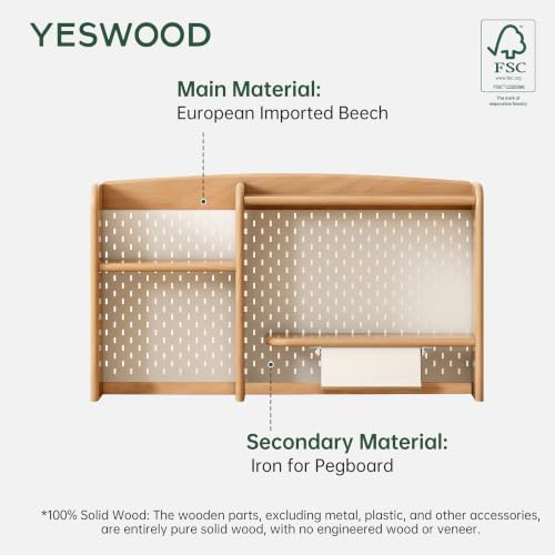 YESWOOD 100% Solid Beech Kitchen Counter Hutch Shelf, Fully Assembled Countertop Organizer Storage Rack, Desktop Hutch Shelf for Kitchen, Dining Room, Office (Natural, 37'') - Image 3