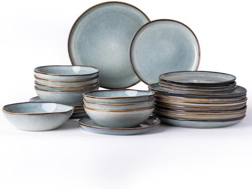 AmorArc Ceramic Dinnerware Sets for 8, 24Pcs Plates and Bowls Sets Dishes by AmorArc
