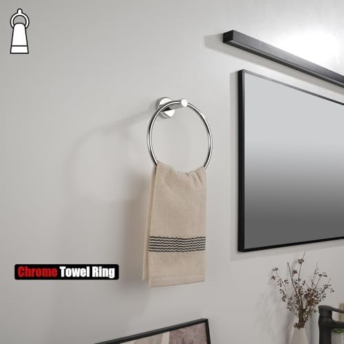 JQK Bathroom Hardware Set Polished Steel, 5-Piece Bath Accessories Set Wall Mount Includes 24 in Towel Bar, Towel Ring, Toilet Paper Holder, 2 Towel Hooks, BAS125-CH - Image 7
