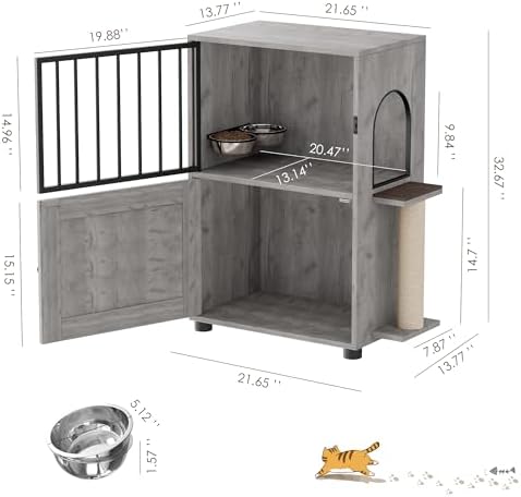 Dog Proof Cat Feeding Station, Dog Proof Cat Feeder, Cat Food Table, Gray - Image 3