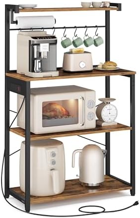 VASAGLE 4-Tier Kitchen Bakers Rack with Power Outlet, 31.5-Inch Wide by VASAGLEbySONGMICSHOME