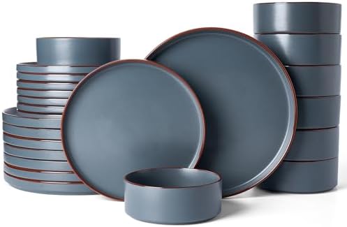 Famiware Nebula Ridge 24-Piece Stoneware Dinnerware Set, Charcoal by Famiware