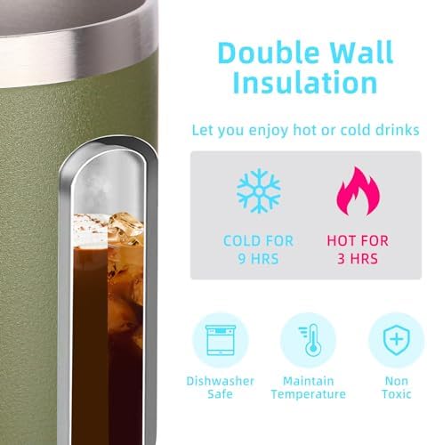 Volhoply 14oz Insulated Stainless Steel Coffee Mug with Lid Bulk 8 Pack,Double Wall Vacuum Travel Coffee Cup with Handle,Reusable Cups Tumbler,Camping Mugs Keep Hot, Ideal Gifts(Army Green,8) - Image 3